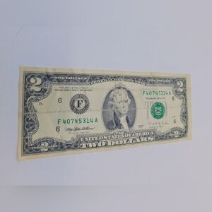 Two Dollar Bill with Green Seal F40745314 A. 1995 Series